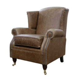 Southwold Chesterfield Fireside High Back Armchair Cracked Wax Tan Leather In Stock - thumbnail 2