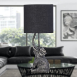 First Choice Lighting Set Of 2 Elephant Black Resin Table Lamps With Black Fabric Shades - thumbnail 8