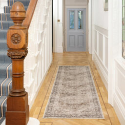 Loomed Oriental Design Cotton Chenille Rug Grey Beige Machine Washable 60Cm X 240Cm - thumbnail 2