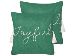 Beliani Set Of 2 Decorative Cushions Elettaria Cotton 45 X 45 Cm Green Christmas Motif
