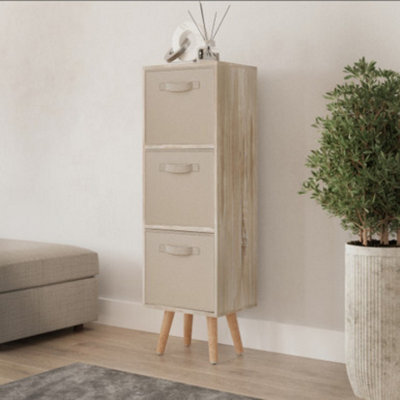 Urbn-Living Urbnliving 80Cm Height 3 Tier Antique Oak Wooden Storage Bookcase Scandinavian Style Beech Legs With Beige Inserts - image 1