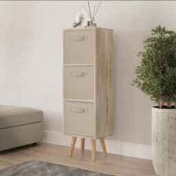 Urbn-Living Urbnliving 80Cm Height 3 Tier Antique Oak Wooden Storage Bookcase Scandinavian Style Beech Legs With Beige Inserts