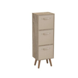 Urbn-Living Urbnliving 80Cm Height 3 Tier Antique Oak Wooden Storage Bookcase Scandinavian Style Beech Legs With Beige Inserts - thumbnail 3