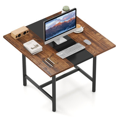 Gainoom Square Conference Table Meeting Room Table Industrial Seminar Table Seats 4 People Rustic Brown - image 1