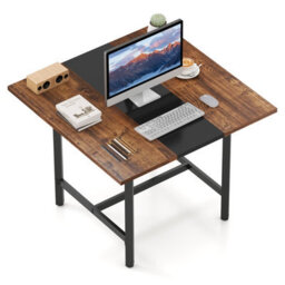 Gainoom Square Conference Table Meeting Room Table Industrial Seminar Table Seats 4 People Rustic Brown - thumbnail 1