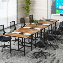 Gainoom Square Conference Table Meeting Room Table Industrial Seminar Table Seats 4 People Rustic Brown - thumbnail 5