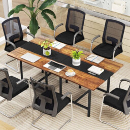 Gainoom Square Conference Table Meeting Room Table Industrial Seminar Table Seats 4 People Rustic Brown - thumbnail 4