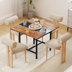 Gainoom Square Conference Table Meeting Room Table Industrial Seminar Table Seats 4 People Rustic Brown - thumbnail 3
