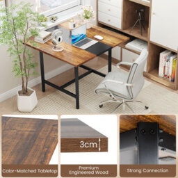 Gainoom Square Conference Table Meeting Room Table Industrial Seminar Table Seats 4 People Rustic Brown - thumbnail 6