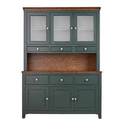 Statement Furniture Queensbury Large Triple Dresser, Three Door Display Cabinet With Oak Top - Bottle Green - image 1