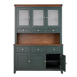 Statement Furniture Queensbury Large Triple Dresser, Three Door Display Cabinet With Oak Top - Bottle Green - thumbnail 2