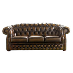 Chesterfield 3 Seater Antique Tan Leather Sofa Bespoke In Buckingham Style - thumbnail 1