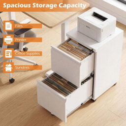 2 Drawer Mobile File Cabinet Wheeled Metal Filing Cabinet W/5 Casters & 2 Keys - thumbnail 5