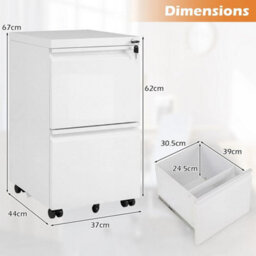 2 Drawer Mobile File Cabinet Wheeled Metal Filing Cabinet W/5 Casters & 2 Keys - thumbnail 2