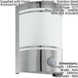 Ip44 Stainless Steel Outdoor Wall Light With Pir Motion Sensor For E27 Bulb - thumbnail 2