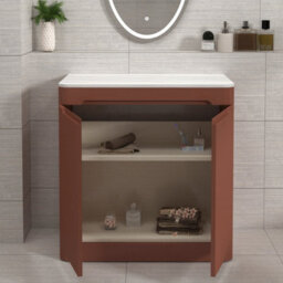 Royal Bathrooms Venice 800mm Terracotta Clay Freestanding Bathroom Countertop Vanity Unit 2 Door With Milan Black Basin - thumbnail 5