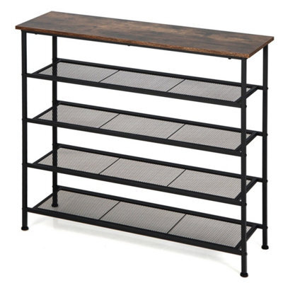 5 Tier Industrial Freestand Shoe Organizer Shoe Rack Flat Mesh Shelves Storage - image 1