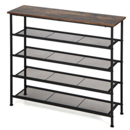 5 Tier Industrial Freestand Shoe Organizer Shoe Rack Flat Mesh Shelves Storage - thumbnail 1