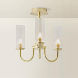 Valuelights Canya 3 Way Brushed Gold Ceiling Light Chandelier With Clear Ribbed Shades And Bulbs - thumbnail 6