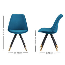 Life Interiors Single Blue Sofia Ergonomic Modern Dining Chair Upholstered In Velvet, Metal Legs With Gold End Tips - thumbnail 7