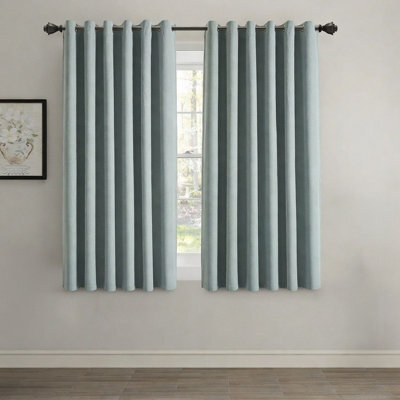 Aspire Homeware Sage Green Linen 100% Blackout Curtain Thermal Insulated Eyelet Curtain Pair (W)117Cm X (D)137 With Tie Back - image 1