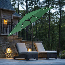 Rinse Bathrooms Green Garden Parasol With Solar Powered Lights With Tilt And Crank Handle Outdoor Patio Umbrella Mechanism 2.5M