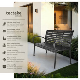Tectake Garden Bench Pino - 3-Seater, Steel Frame, Weatherproof, 126 X 62 X 81.5 Cm - Black - thumbnail 2