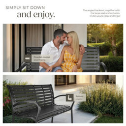 Tectake Garden Bench Pino - 3-Seater, Steel Frame, Weatherproof, 126 X 62 X 81.5 Cm - Black - thumbnail 7