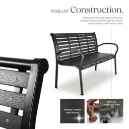 Tectake Garden Bench Pino - 3-Seater, Steel Frame, Weatherproof, 126 X 62 X 81.5 Cm - Black - thumbnail 4
