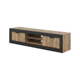 Arte Tudor Tv Sliding Door Cabinet 180Cm - Oak Sandal & Black Media Unit With Cable Management For Modern Living Room - thumbnail 2