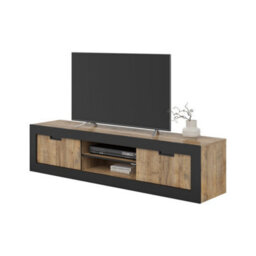 Arte Tudor Tv Sliding Door Cabinet 180Cm - Oak Sandal & Black Media Unit With Cable Management For Modern Living Room - thumbnail 4