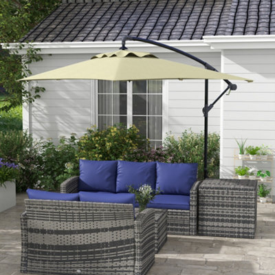 Outsunny 3 M Cantilever Parasol With Cross Base, Crank Handle, 6 Ribs, Beige - image 1