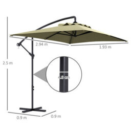 Outsunny 3 M Cantilever Parasol With Cross Base, Crank Handle, 6 Ribs, Beige - thumbnail 3