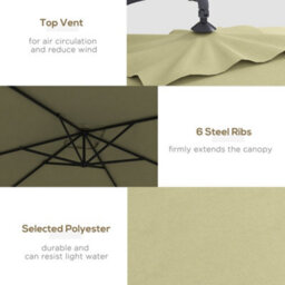 Outsunny 3 M Cantilever Parasol With Cross Base, Crank Handle, 6 Ribs, Beige - thumbnail 5