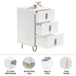 3Drawers Cabinet Bedroom Furniture Storage Nightstand Shelf Bedside Table - thumbnail 2