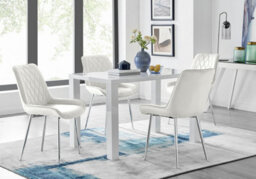 Furniturebox Uk Pivero 4 White Dining Table And 4 Cream Pesaro Silver Leg Chairs - thumbnail 1