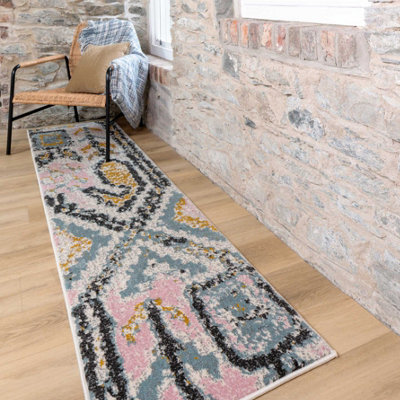 Loomed Pastel Multicolour Distressed Tribal Living Area Runner Rug 60X240Cm - image 1