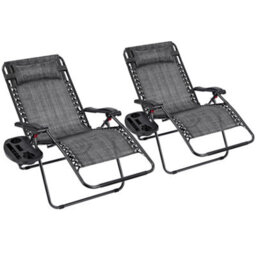 Yaheetech Grey 2Pcs Oversized Zero Gravity Chair With Cupholder/pillow - thumbnail 2