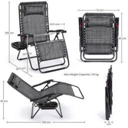 Yaheetech Grey 2Pcs Oversized Zero Gravity Chair With Cupholder/pillow - thumbnail 3
