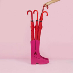 Balvi Pink Country Cowgirl Boot Umbrella Stand With Metal Water Tray - thumbnail 3