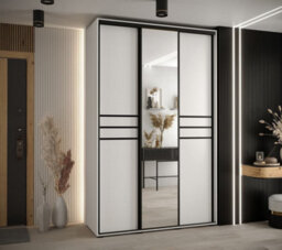 Arte Cannes Xi Mirrored Sliding Door Wardrobe W160Cm - Bright White Storage For Contemporary Living - thumbnail 2