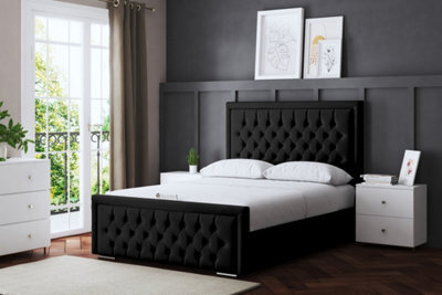 DS Living Allegra Upholstered Black Panel Bed With Headboard And Ottoman Base Storage Single - image 1