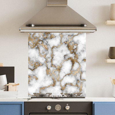Choose Your Print Premium 59.5 X 74.5Cm White Gold Marble 6mm Glass Toughened Kitchen Splashback - image 1