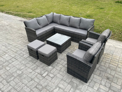 Fimous 10 Seater Outdoor Garden Furniture Set Wicker Pe Rattan Corner Sofa Set With Square Coffee Table 2 Small Footstools - image 1