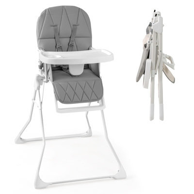 Costway Foldable High Chair Easy Clean Compact Highchair With Tray-Gray - image 1