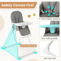 Costway Foldable High Chair Easy Clean Compact Highchair With Tray-Gray - thumbnail 4
