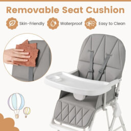 Costway Foldable High Chair Easy Clean Compact Highchair With Tray-Gray - thumbnail 5