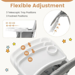 Costway Foldable High Chair Easy Clean Compact Highchair With Tray-Gray - thumbnail 6