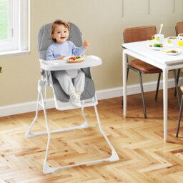 Costway Foldable High Chair Easy Clean Compact Highchair With Tray-Gray - thumbnail 8