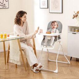 Costway Foldable High Chair Easy Clean Compact Highchair With Tray-Gray - thumbnail 9